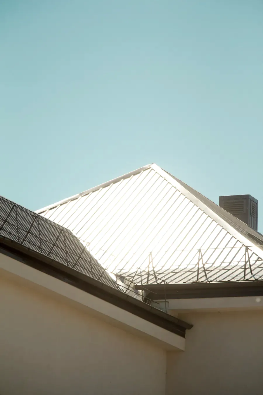 Metal roof shining in sunlight